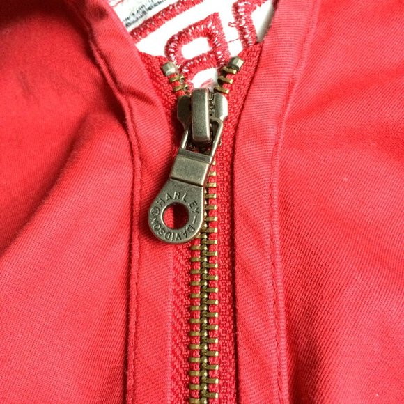 Harley Davidson Womens Blouse Top Medium Red Embroidery Zip Closure Cap Sleeve - Picture 6 of 8